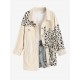 Women's Animal Leopard Corduroy Flap Detail Single Breasted Tunic Long Shirt Jacket Shacket