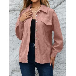 Women's Daily Solid Color Single Breasted Flap Detail Corduroy Shirt Jacket Shacket