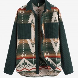 Women's Retro Casual Ethnic Tribal Geometric Print Color Block Shacket Spliced Aztec Jacket