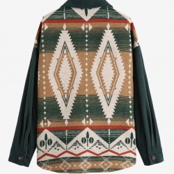 Women's Retro Casual Ethnic Tribal Geometric Print Color Block Shacket Spliced Aztec Jacket