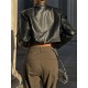 Women's PU Leather Mock Pocket Solid Color Going Out Streetwear Crop Shacket Jacket