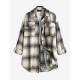 Women's Wool Blend Drop Shoulder Plaid Belted Button Up Pocket Longline Shacket