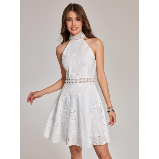 Eyelet Skate Floral Trim Broderie Anglaise Mini Dress