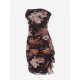 Flower Print Vintage Ruffles Decor Mesh Tube Dress