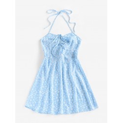 Floral Ribbed Cinched Tie Smocked Sun Dress