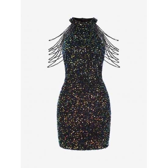 Sequined Chain Beads Bodycon Party Vegas Dress