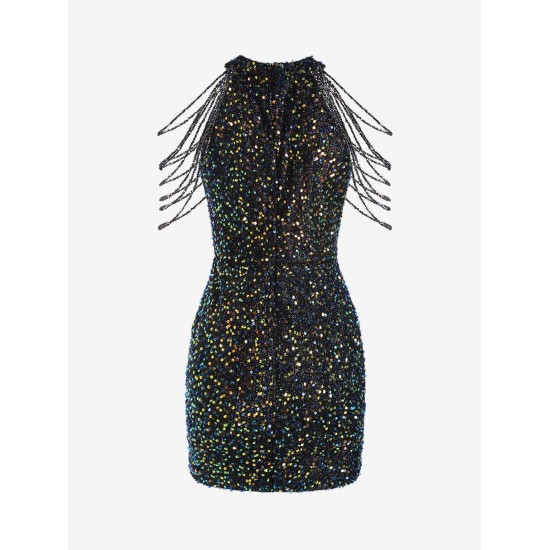 Sequined Chain Beads Bodycon Party Vegas Dress