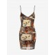 Patchwork Print Cowl Front Bungee Strap Bodycon Dress