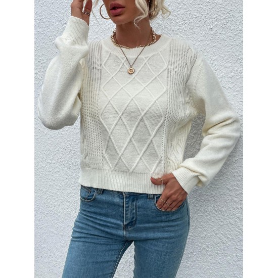 Crewneck Diamond Cable Knit Sweater