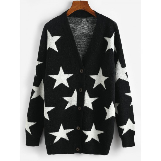 Star Drop Shoulder Button Up Cardigan