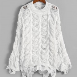 Oversized Distressed Cable Knit Sweater