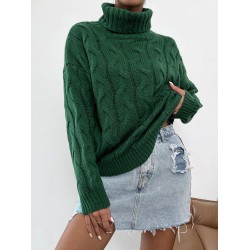 Turtleneck Drop Shoulder Cable Knit Jumper Sweater