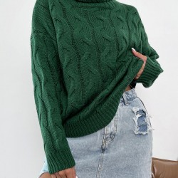 Turtleneck Drop Shoulder Cable Knit Jumper Sweater