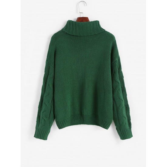 Turtleneck Drop Shoulder Cable Knit Jumper Sweater