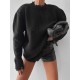 Women's Frayed Ripped Distressed Design Crew Neck Drop Shoulder Loose Pullover Sweater