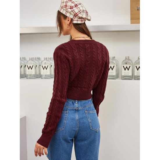 Cable Knit Openwork Crop Sweater