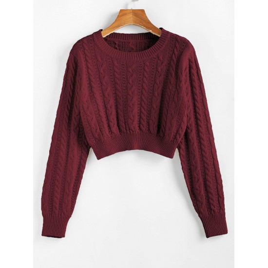 Cable Knit Openwork Crop Sweater