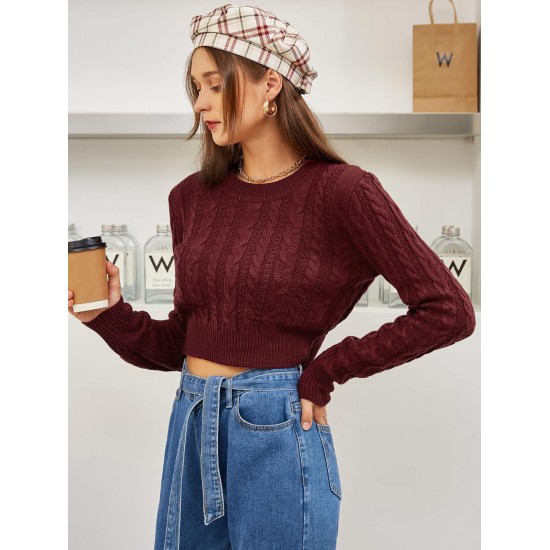 Cable Knit Openwork Crop Sweater