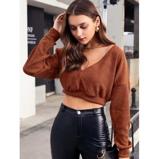 Loose V Neck Cropped Knitwear