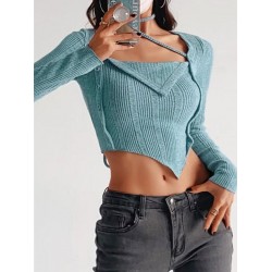 Choker Design Fuzzy Ribbed Asymmetrical Knitwear