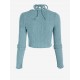 Choker Design Fuzzy Ribbed Asymmetrical Knitwear