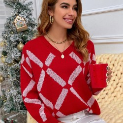 Slouchy Christmas Geo Graphic Sweater