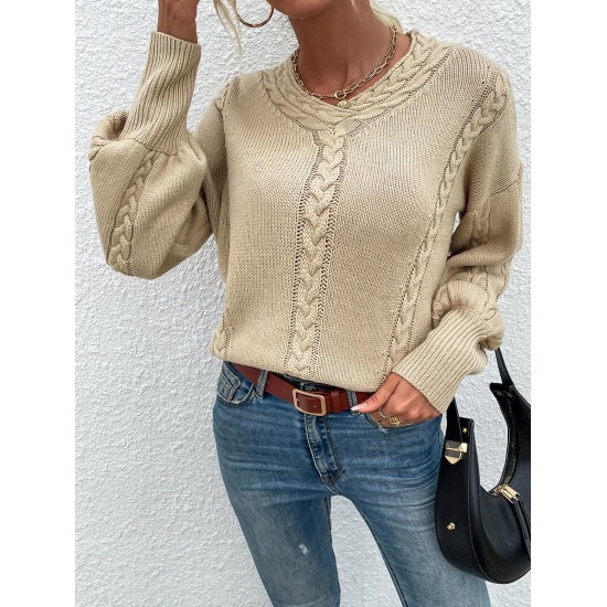 Cable Pointelle Knit Drop Shoulder Sweater