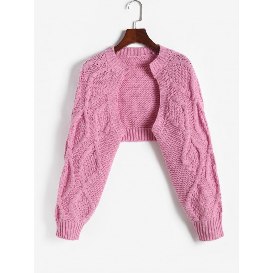 Cable Knit Open Front Shrug Cardigan