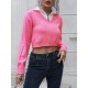 Quarter Zip Colorblock Cropped Sweater