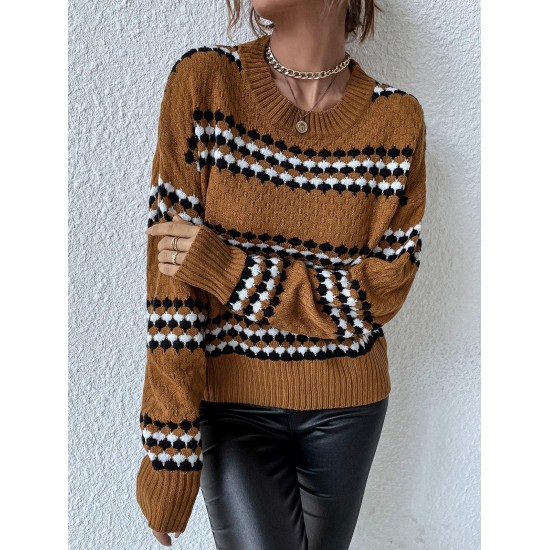 Contrast Striped Drop Shoulder Slouchy Sweater