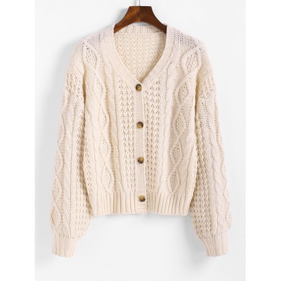 Button Up Cable Chunky Fisherman Knit Cardigan