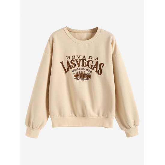 Rib-trim LAS VEGAS Embroidered Fleece-lined Sweatshirt