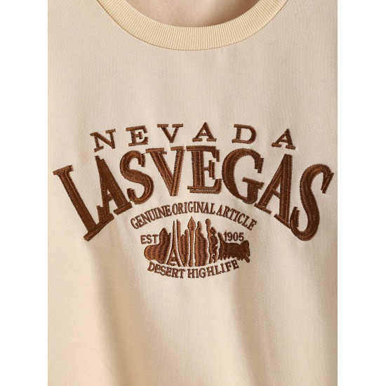 Rib-trim LAS VEGAS Embroidered Fleece-lined Sweatshirt