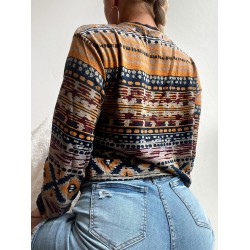 Drop Shoulder Ethnic Aztec Printed Sweatshirt