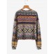 Drop Shoulder Ethnic Aztec Printed Sweatshirt