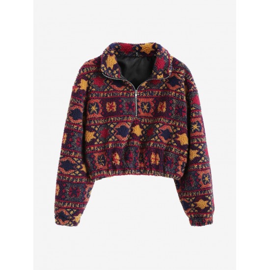 Christmas Snowflake Tribal Half Zip Teddy Sweatshirt