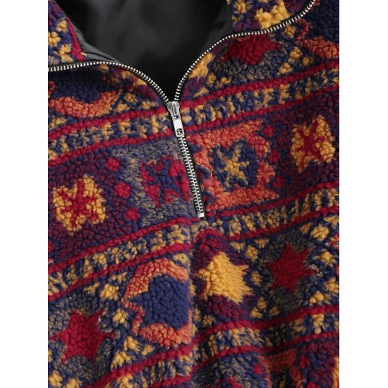 Christmas Snowflake Tribal Half Zip Teddy Sweatshirt