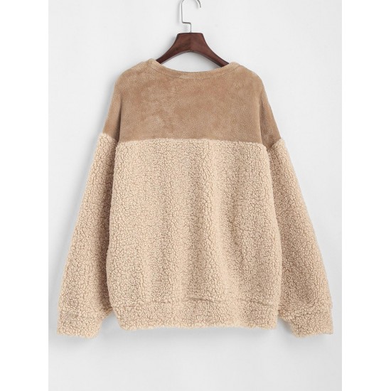 Loose Fluffy Combo Teddy Sweatshirt