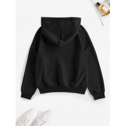 Drop Shoulder Rose Print Thermal Lined Hoodie