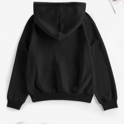 Drop Shoulder Rose Print Thermal Lined Hoodie