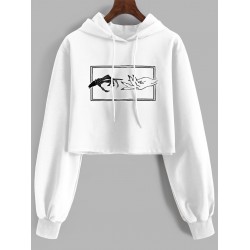 Skeleton Hand Drawstring Crop Hoodie