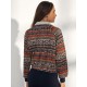 Tribal Ethnic Aztec Printed Faux Shearling Collar Quarter Zip Sweatshirt