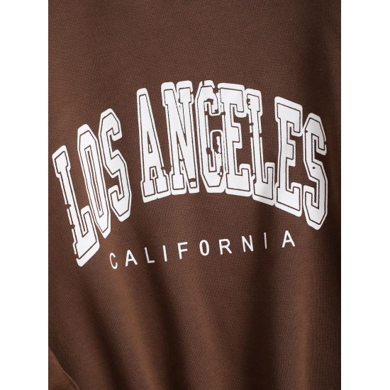 Flocking Lined Los Angeles Print Drop Shoulder Sweatshirt