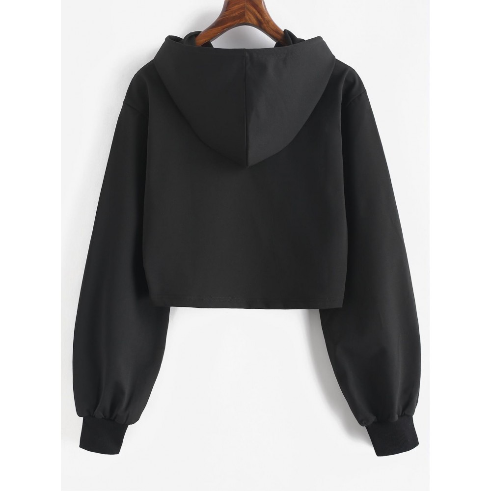 Skeleton Hand Drawstring Crop Hoodie