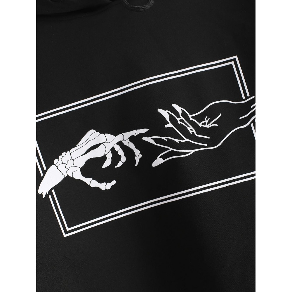 Skeleton Hand Drawstring Crop Hoodie